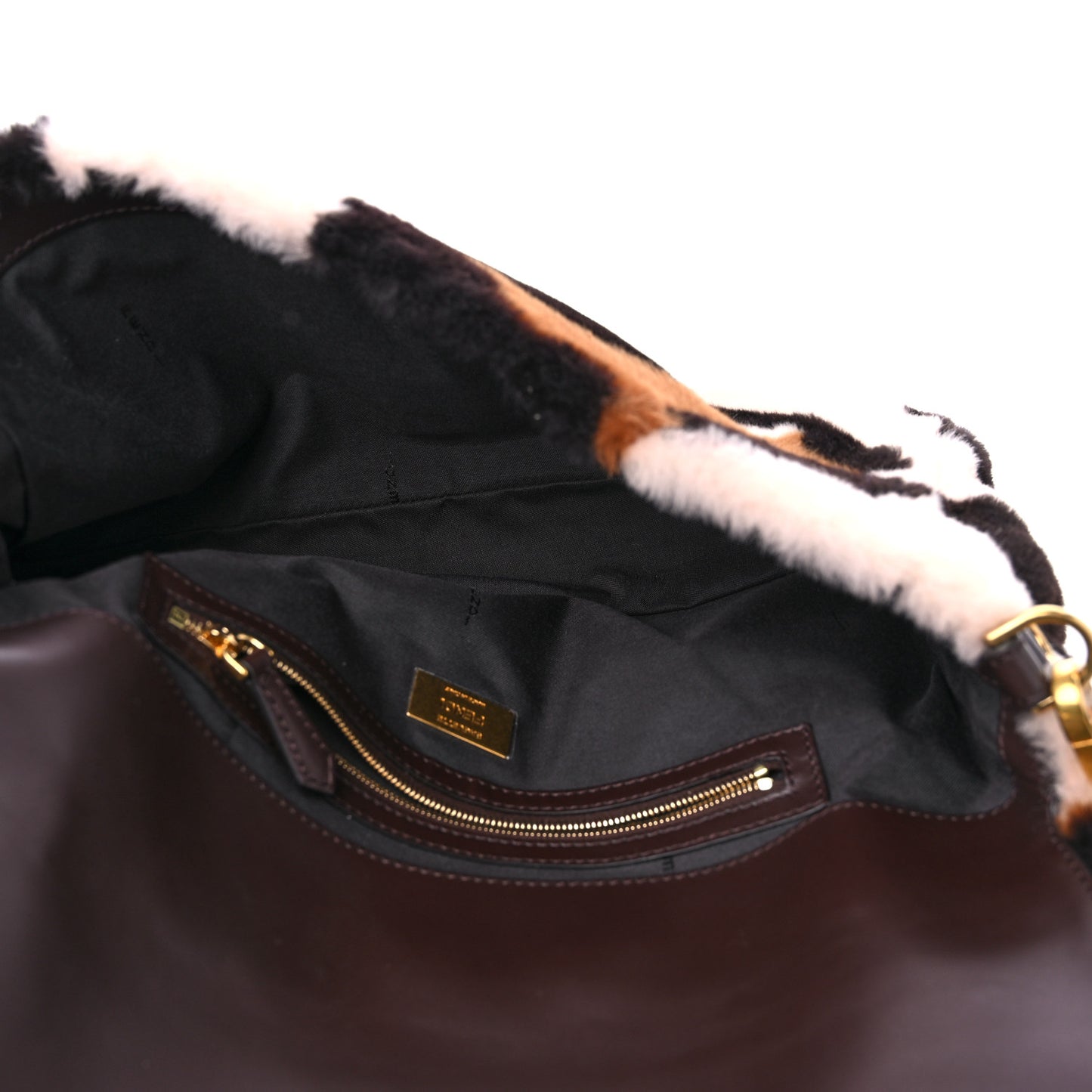 Shearling Vitello Dolce Leopard Print Large Baguette Pink Brown Multicolor