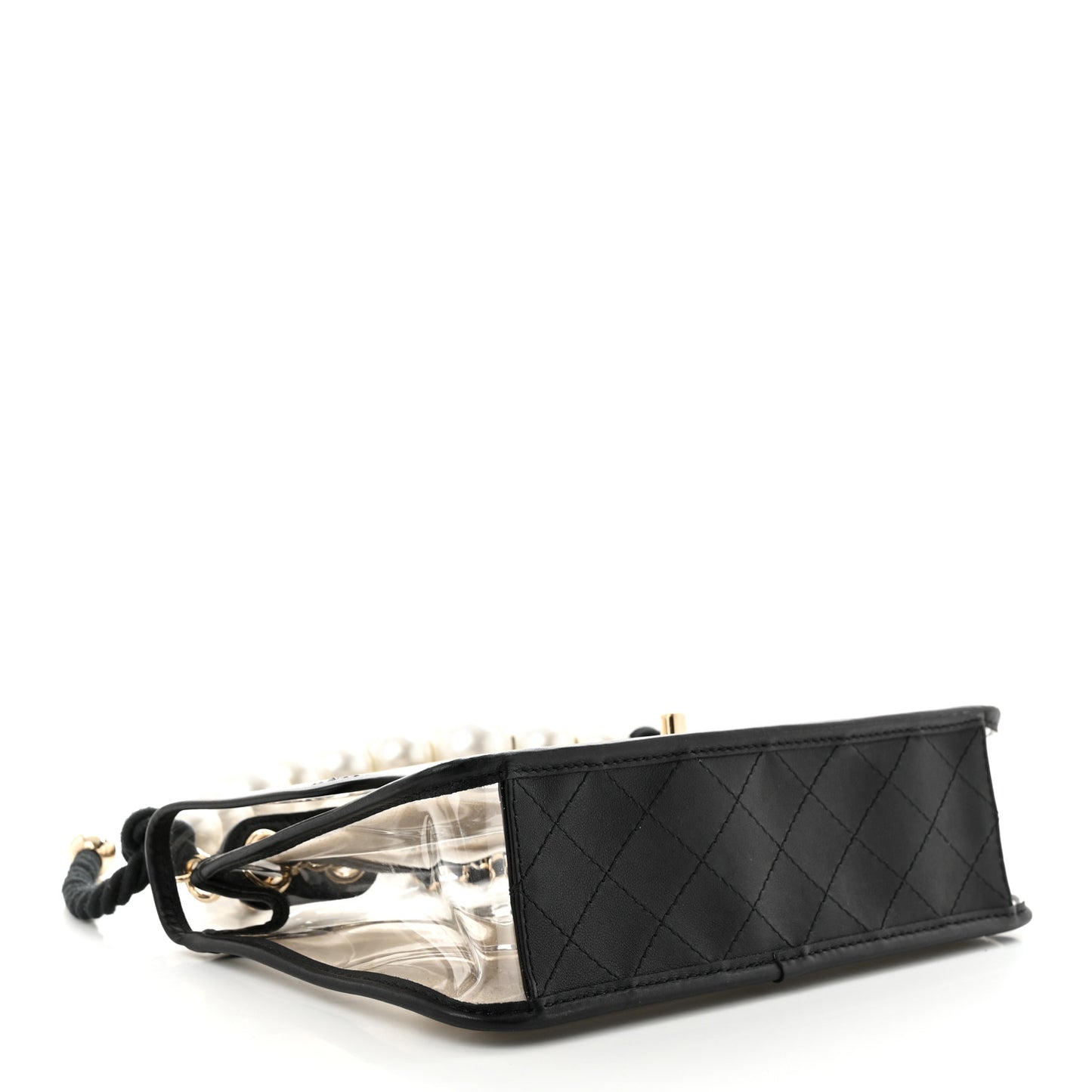 Lambskin PVC Sand By The Sea Flap With Pearl Strap Black