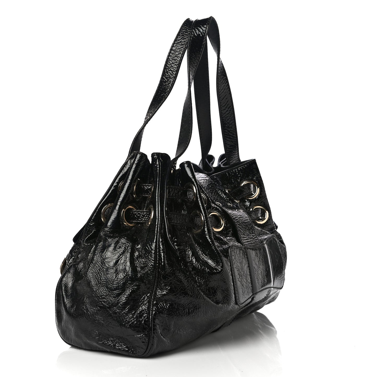 Crushed Patent Riki Bag Black