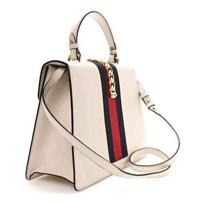 Gucci Calfskin Web Medium Sylvie Top Handle Bag White 3 of 10