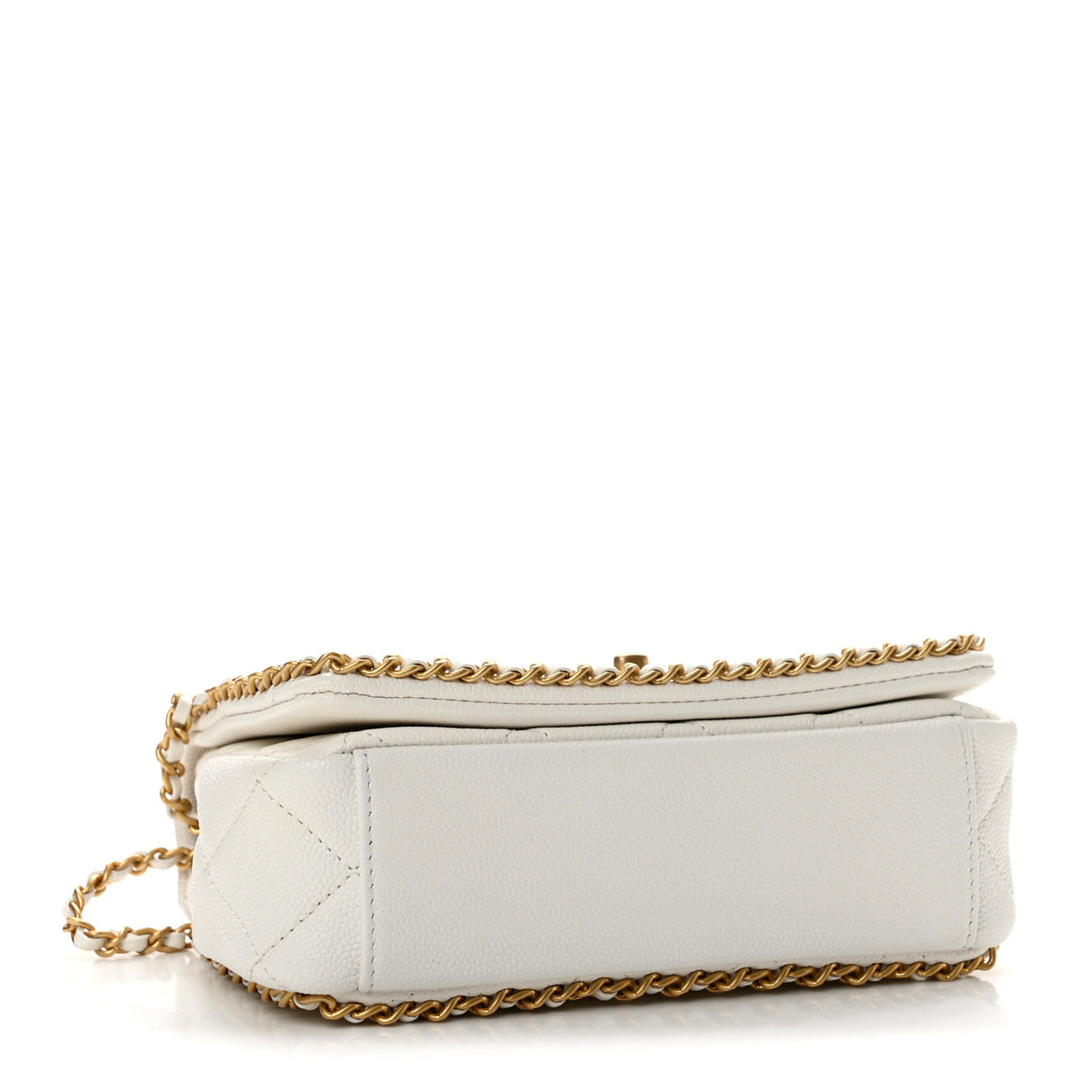 Caviar Quilted Chain Around Flap White