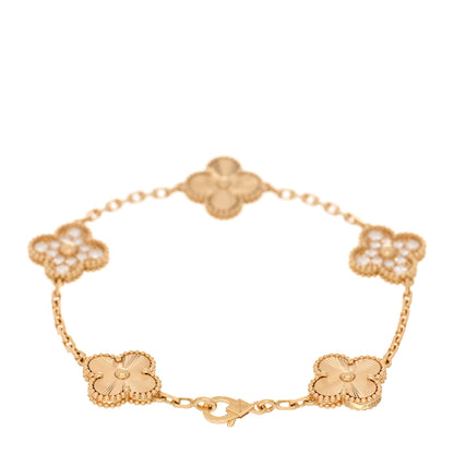 Van Cleef & Arpels 18K Yellow Gold Diamond 5 Motifs Guilloche Vintage Alhambra Bracelet 2 of 4