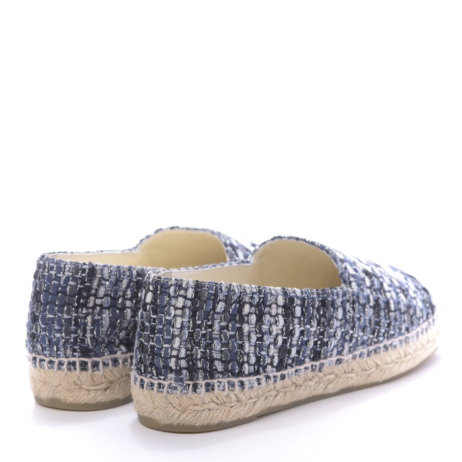 Chanel Metallic Tweed Lambskin CC Espadrilles 40 Blue Black Silver 4 of 11