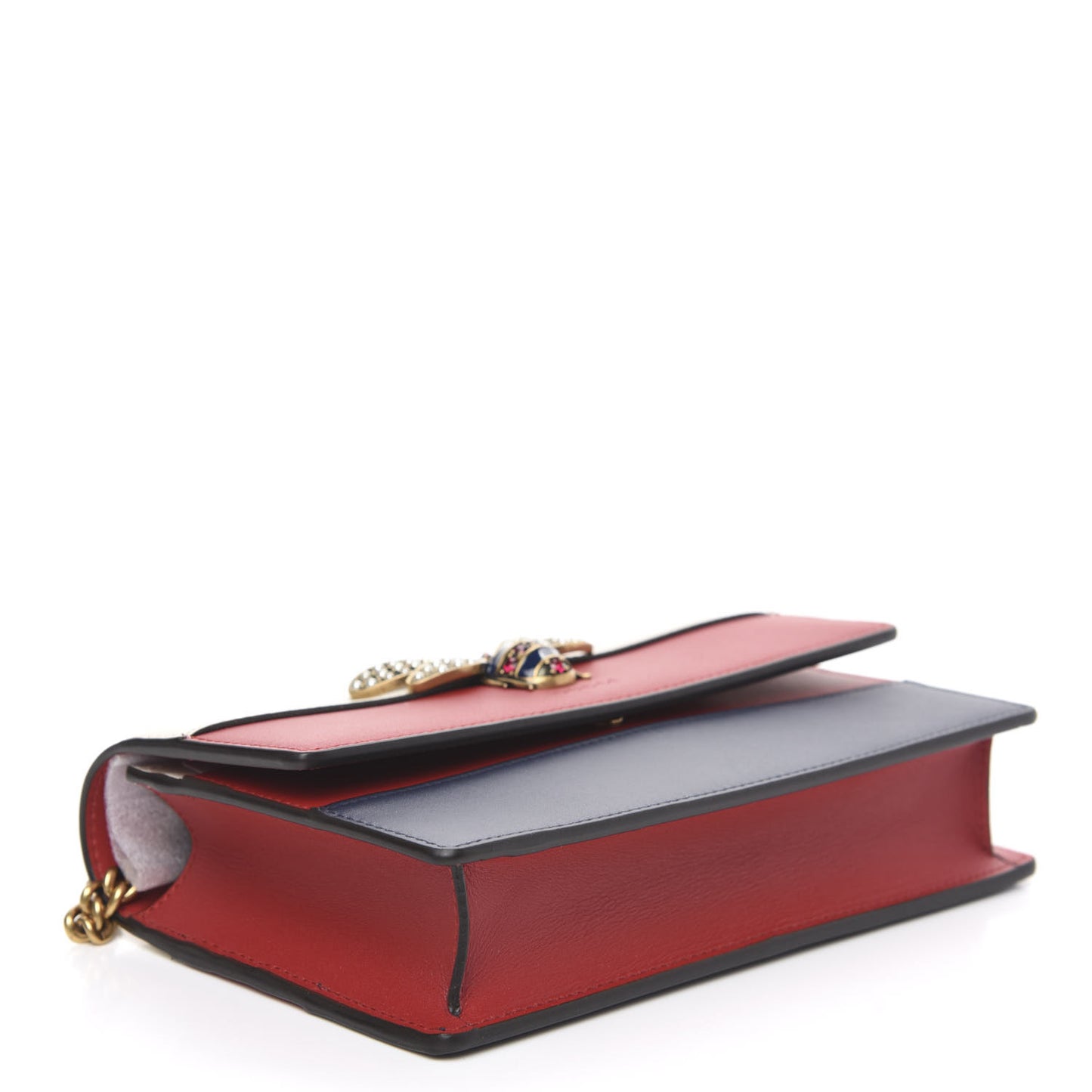 Calfskin Queen Margaret Chain Wallet Blue Agata Hibiscus Red Mystic White