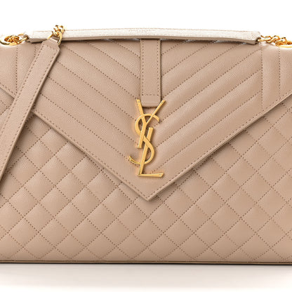 Saint Laurent Grain De Poudre Mixed Matelasse Large Triquilt Monogram Satchel Dark Beige 7 of 11