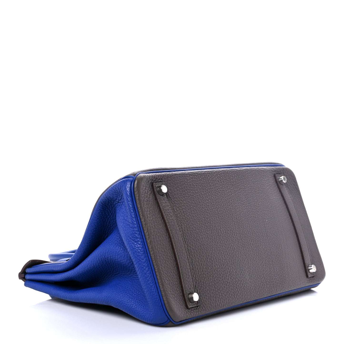 Togo Bi Color Horseshoe Birkin 35 Etain Bleu Electrique