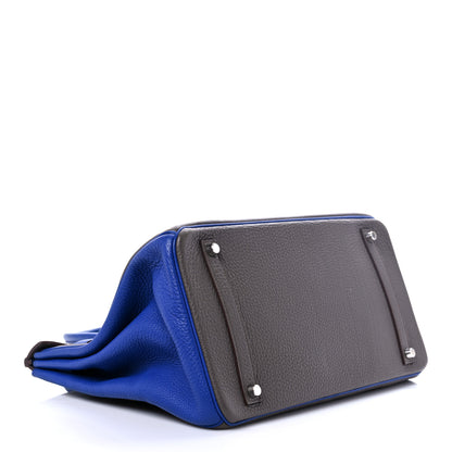 Hermes Togo Bi Color Horseshoe Birkin 35 Etain Bleu Electrique 4 of 15