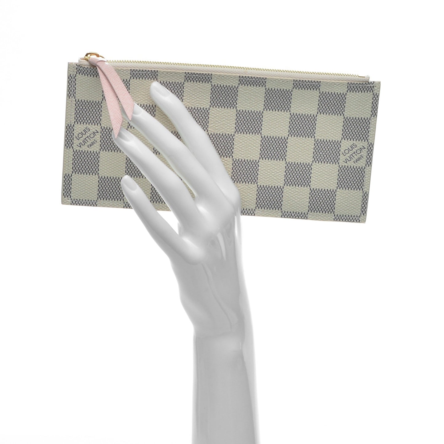 Damier Azur Felicie Chain Wallet Zippered Insert Rose Ballerine