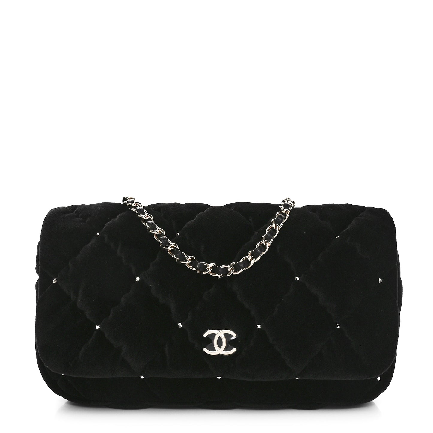 Velvet Diamanté Quilted Flap Clutch Black