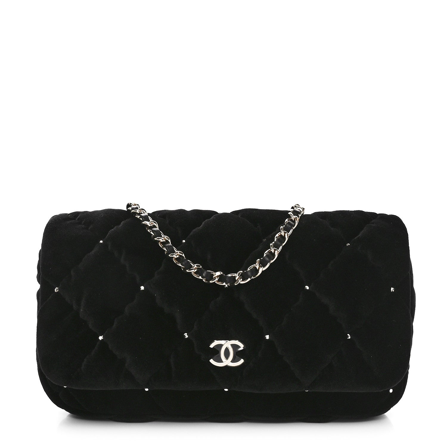 Chanel Velvet Diamanté Quilted Flap Clutch Black 1 of 12