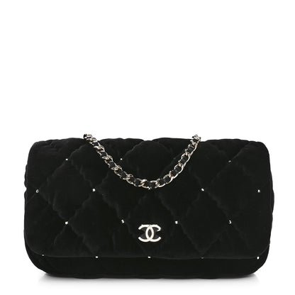 Chanel Velvet Diamanté Quilted Flap Clutch Black 1 of 12