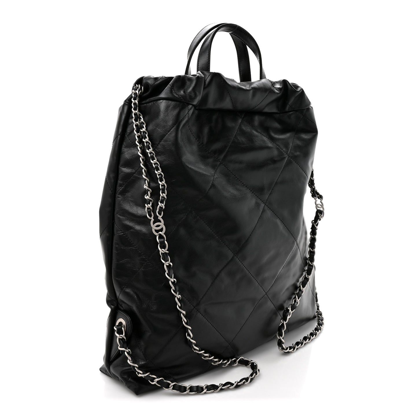 Shiny Calfskin Quilted Chanel 22 Backpack Black