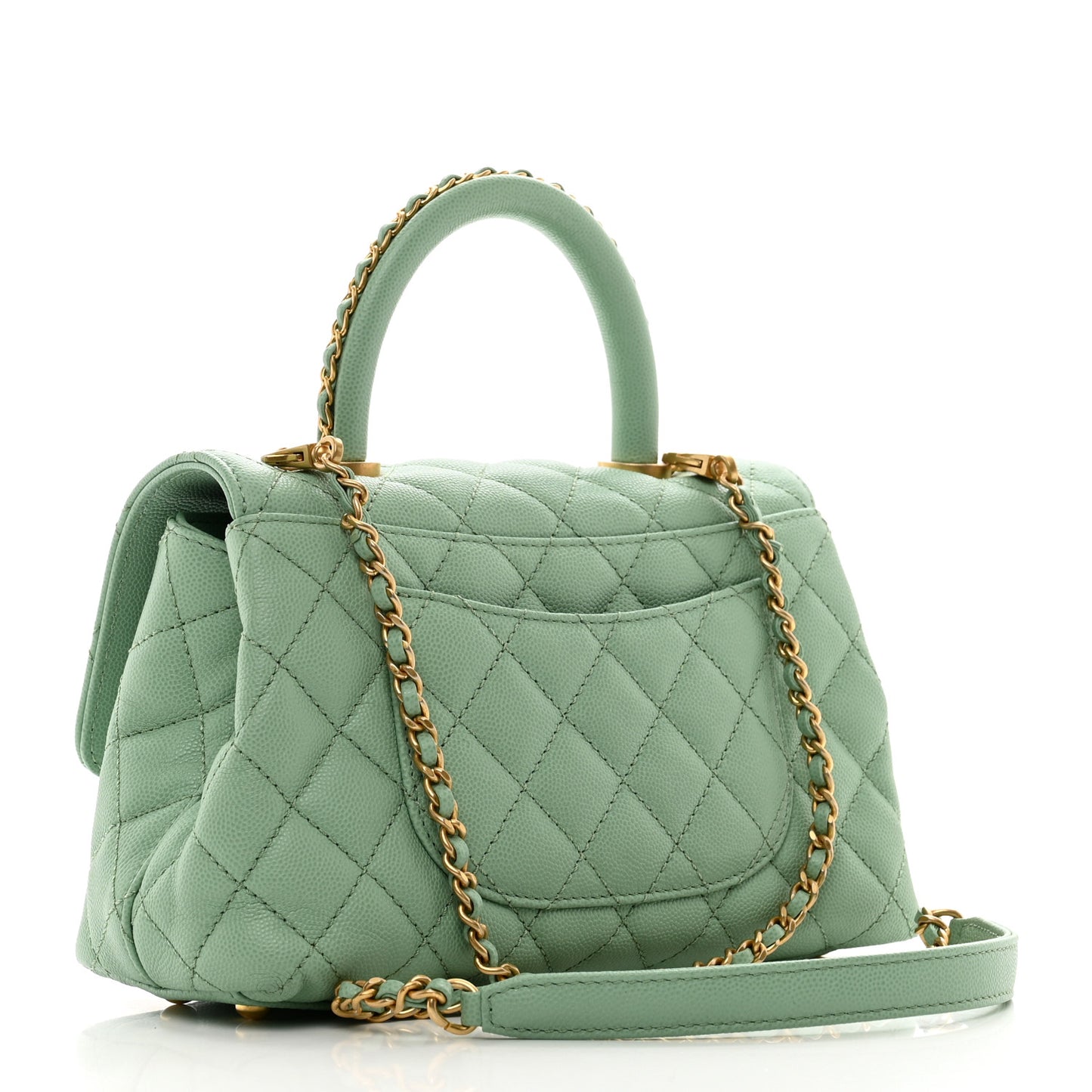 Caviar Quilted Mini Coco Chain Handle Flap Light Green