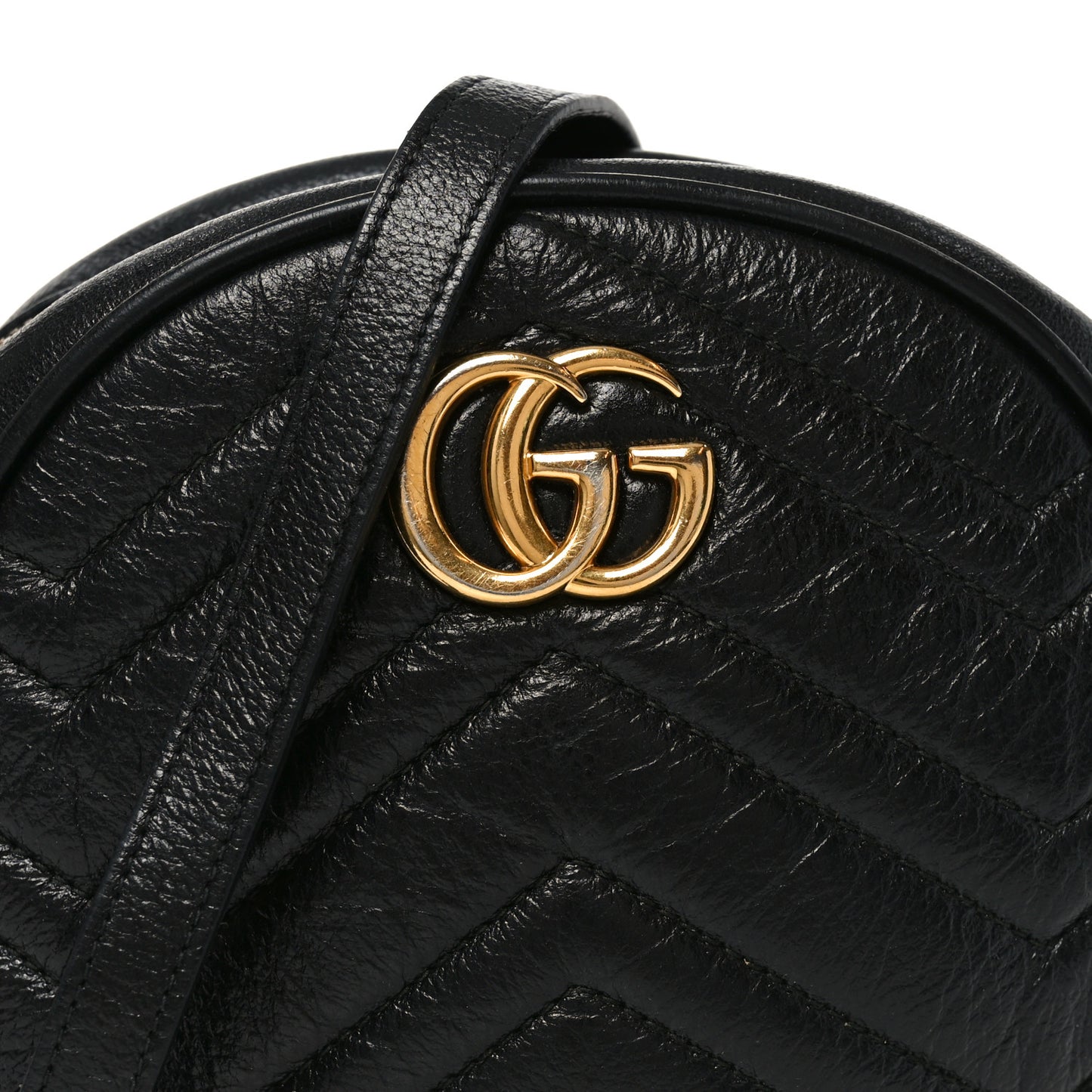 Azalea Calfskin Matelasse Heart Mini GG Marmont Round Shoulder Bag Black