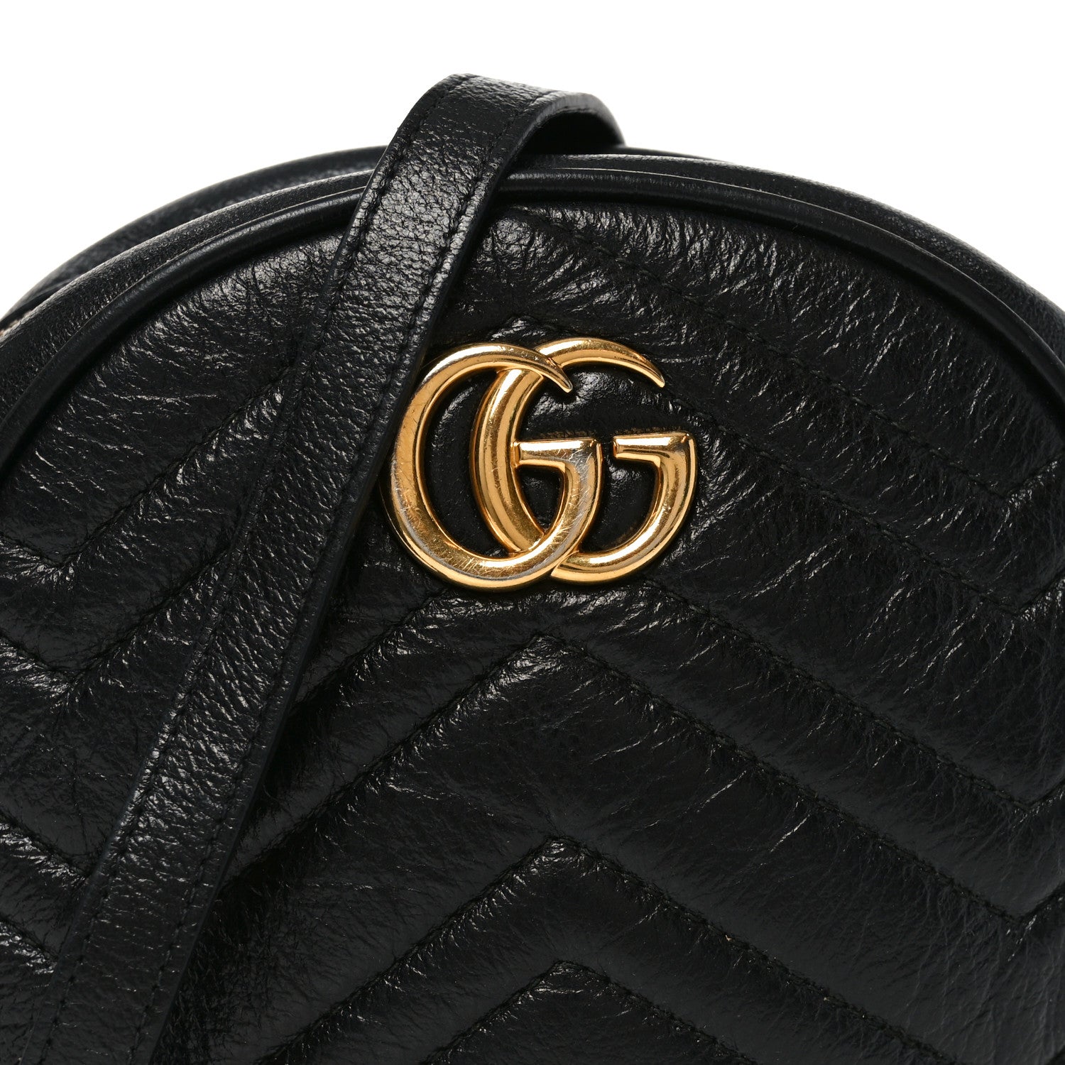 Gucci Azalea Calfskin Matelasse Heart Mini GG Marmont Round Shoulder Bag Black 8 of 10