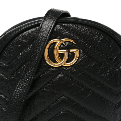 Gucci Azalea Calfskin Matelasse Heart Mini GG Marmont Round Shoulder Bag Black 8 of 10