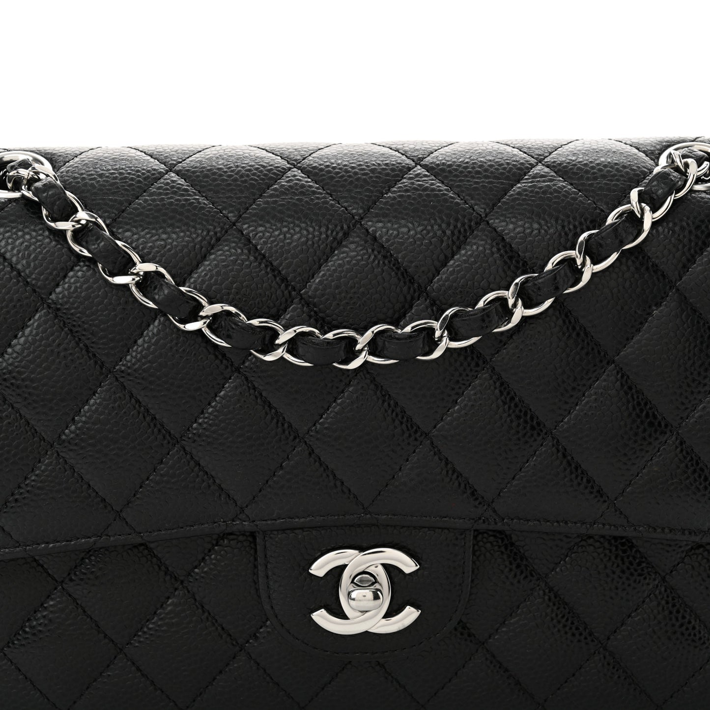 Caviar Quilted Medium Double Flap Black