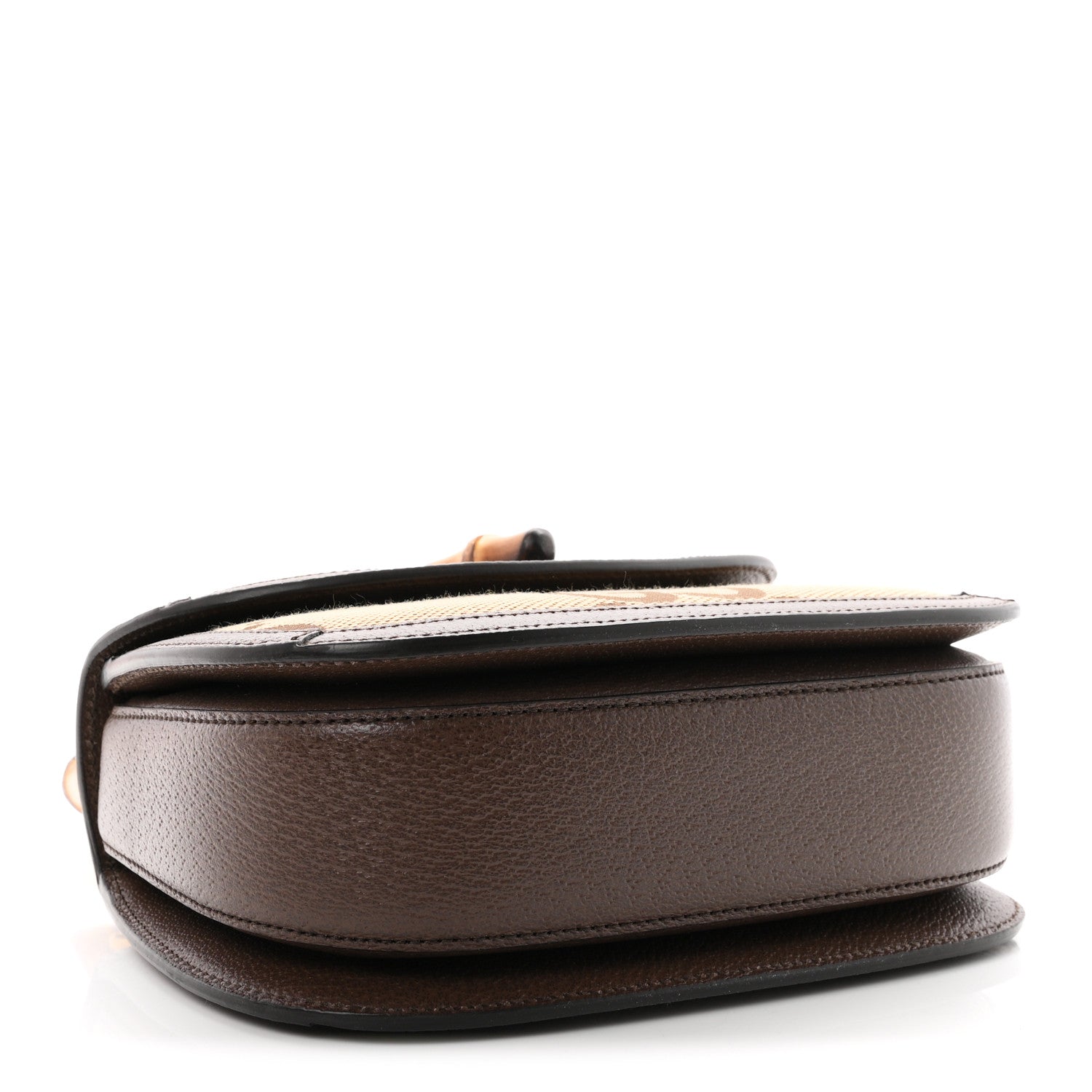 Gucci Monogram Jumbo GG Textured Dollar Calfskin Web Small Bamboo 1947 Top Handle Bag Camel Ebony New Acero 4 of 10