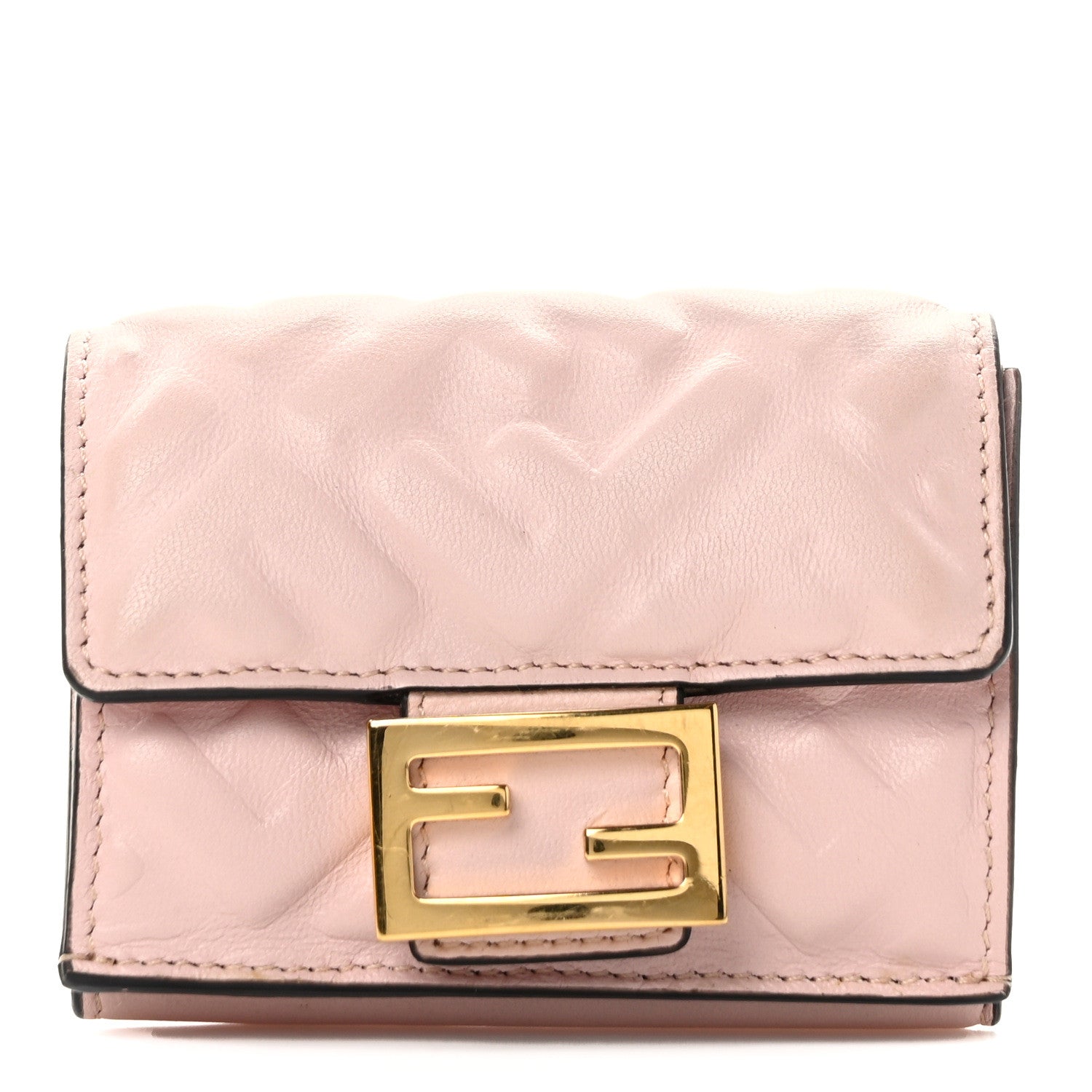 Fendi Nappa Matisse FF Diagonal Embossed Micro Tri-Fold Wallet Rosa Quarzo 1 of 10
