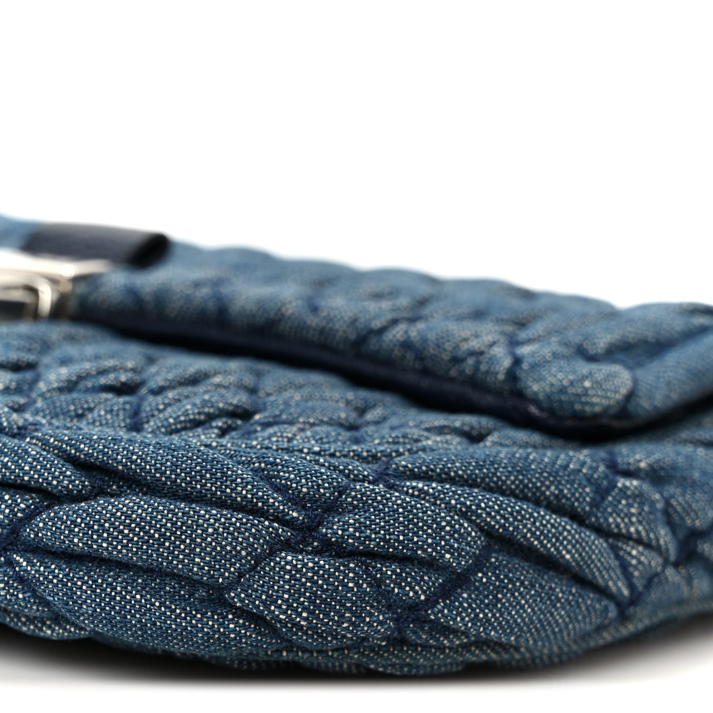 Denim Matelasse Crystal Chain Crossbody Bag Blue