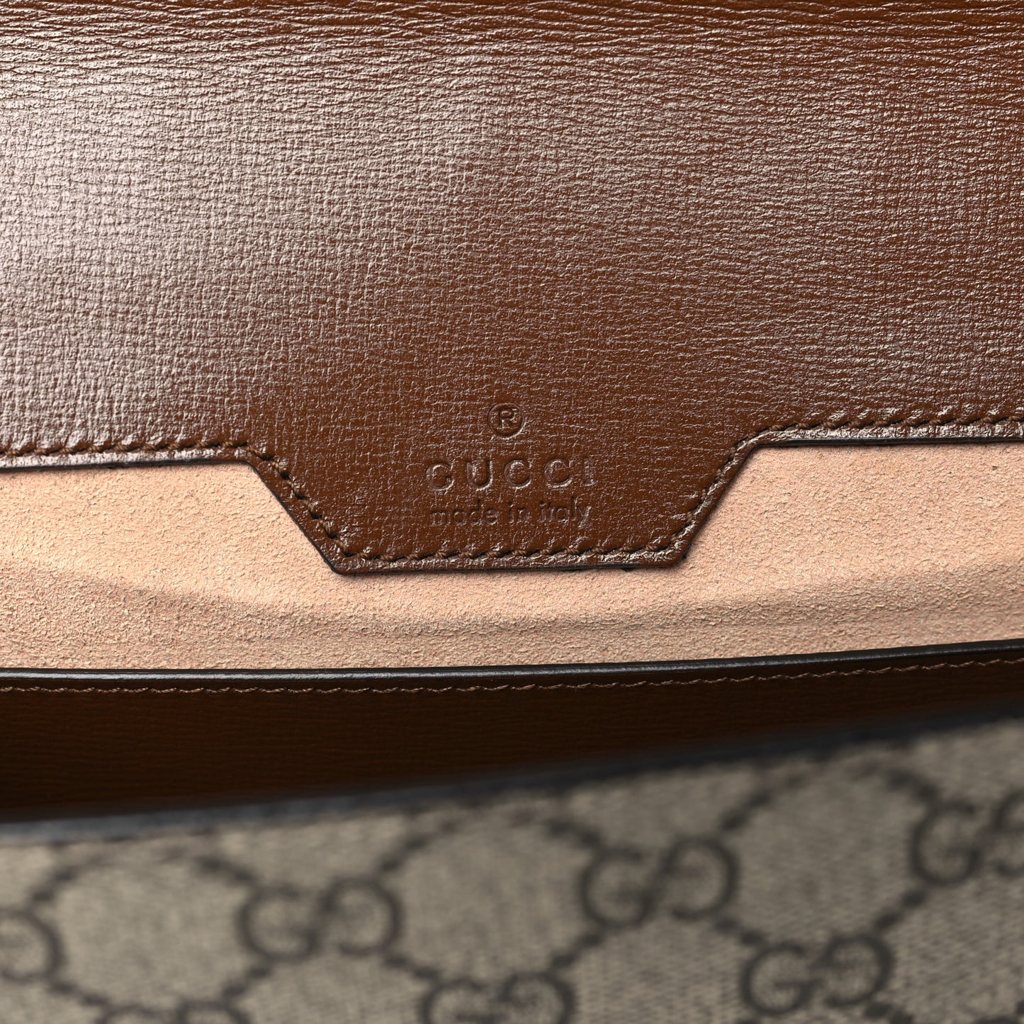 GG Supreme Monogram Azalea Calfskin Web Small Horsebit 1955 Crossbody Bag Beige Ebony Brown Sugar