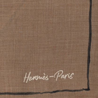 Hermes Cashmere Silk Libre Comme Pegase Shawl 140 Caramel Creme Black 2 of 4