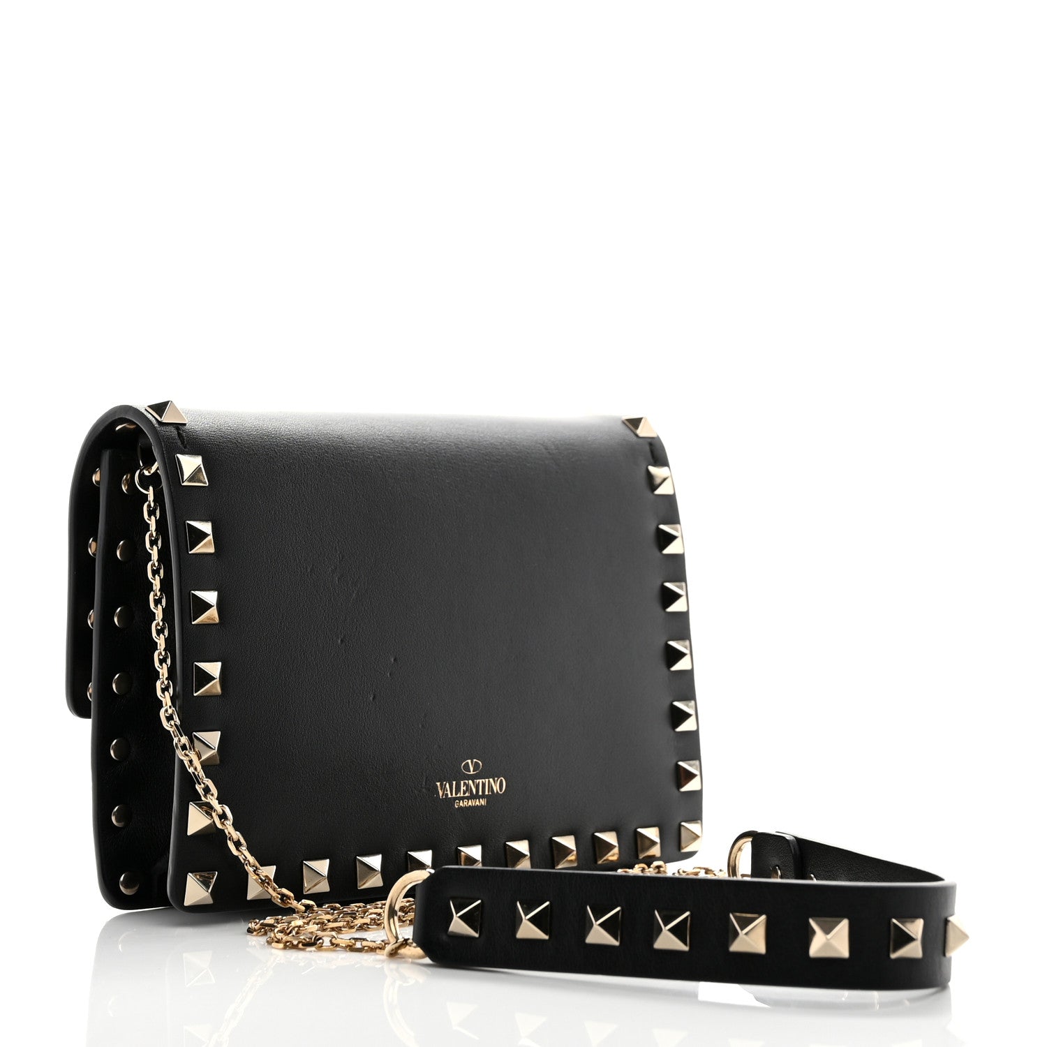 Valentino Garavani Vitello Mini Rockstud Wallet on Chain Black 3 of 12