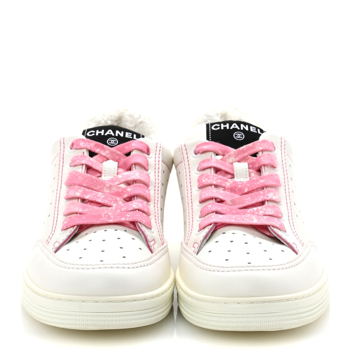 Calfskin Womens Logo Sneakers 38 White Pink