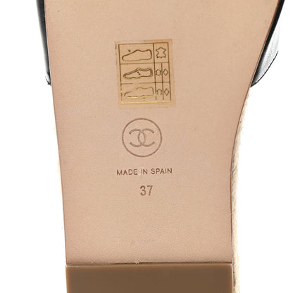 Chanel Patent Calfskin Crystal CC Espadrille Slip On Sandals 37 Black 6 of 9