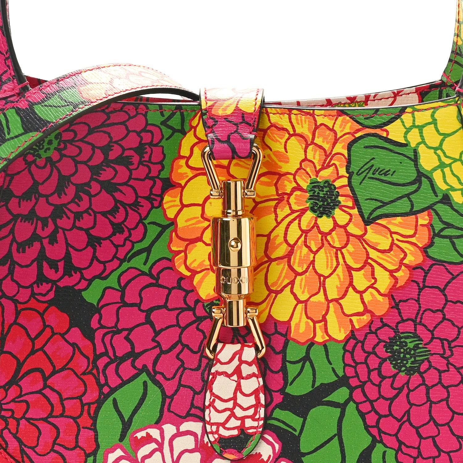 Gucci X KEN SCOTT Textured Calfskin Pomponica Print Small Jackie 1961 Hobo Multicolor Fuxia Pompon 8 of 10