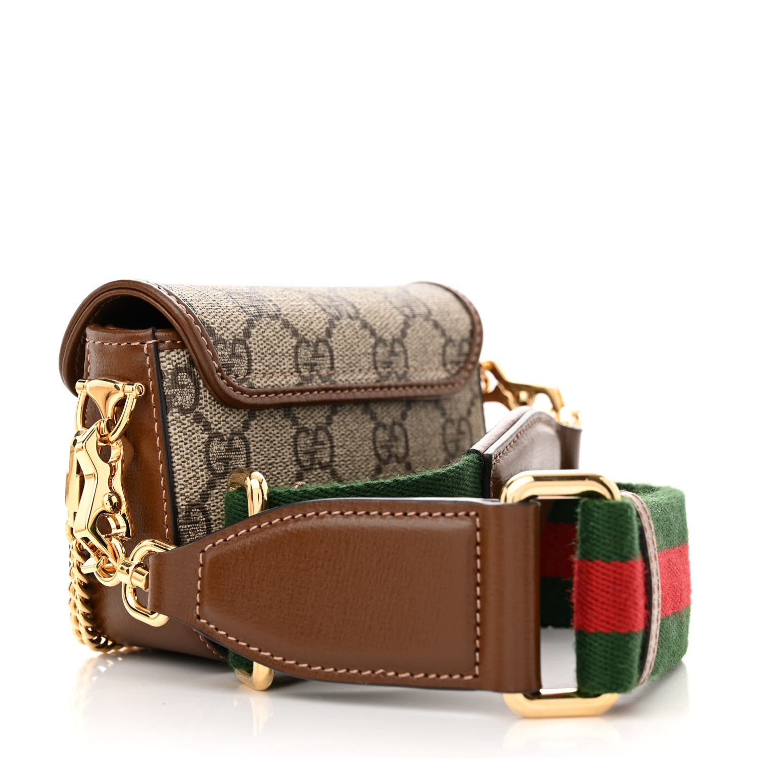 Gucci GG Supreme Monogram Azalea Calfskin Web Horsebit 1955 Wallet On Strap Beige Ebony Brown Sugar 3 of 9