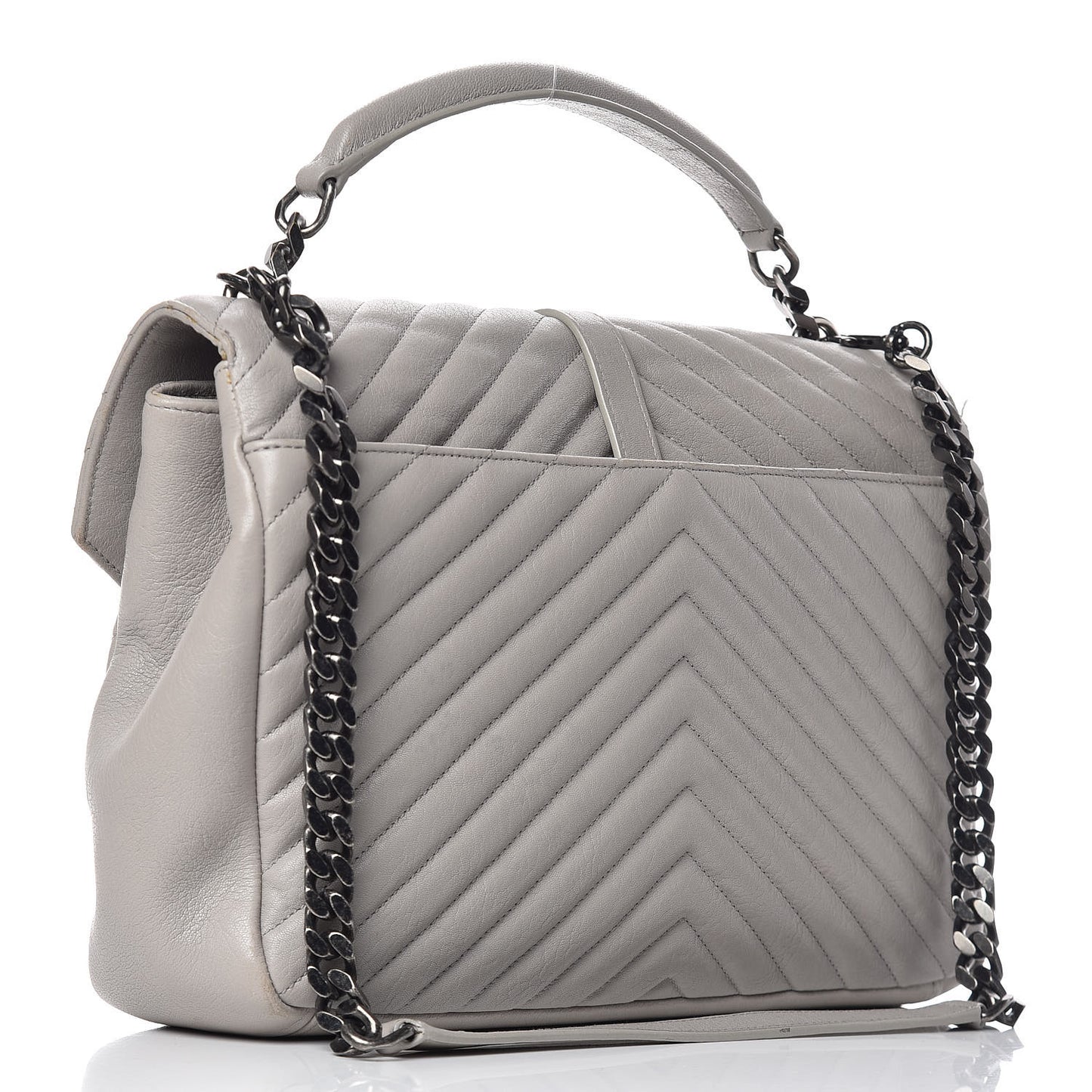 Sheepskin Matelasse Chevron Monogram Large College Satchel Light Grey