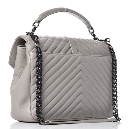 Saint Laurent Sheepskin Matelasse Chevron Monogram Large College Satchel Light Grey 3 of 25