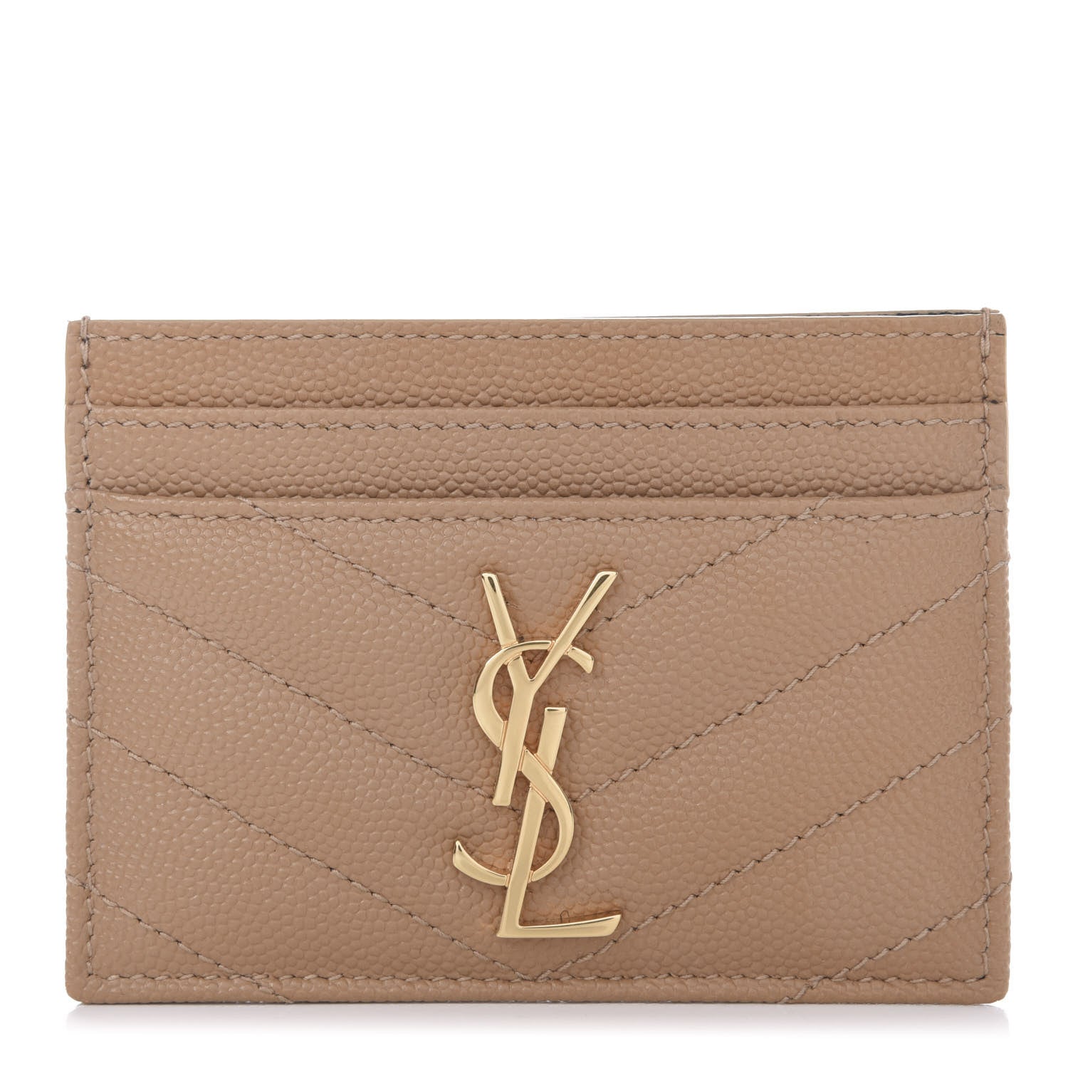 Saint Laurent Grain De Poudre Matelasse Chevron Monogram Credit Card Case Cork 1 of 8