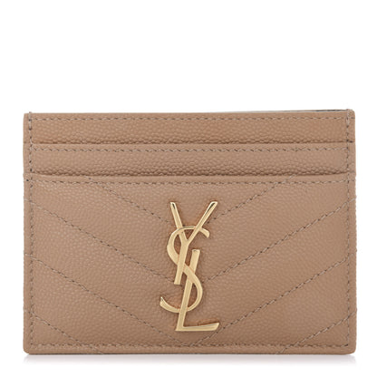 Saint Laurent Grain De Poudre Matelasse Chevron Monogram Credit Card Case Cork 1 of 8
