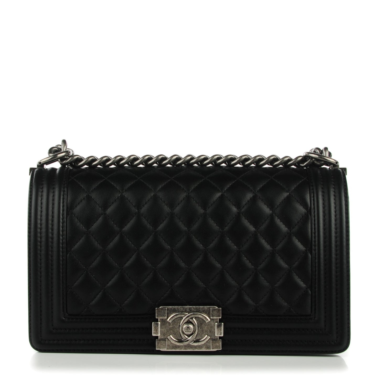 Lambskin Quilted Medium Boy Flap Black