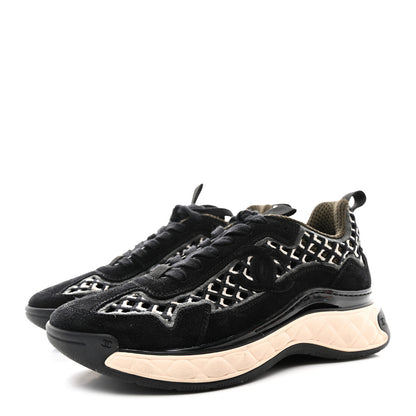 Chanel Suede Calfskin Embroidered CC Sneakers 36.5 Black 3 of 9