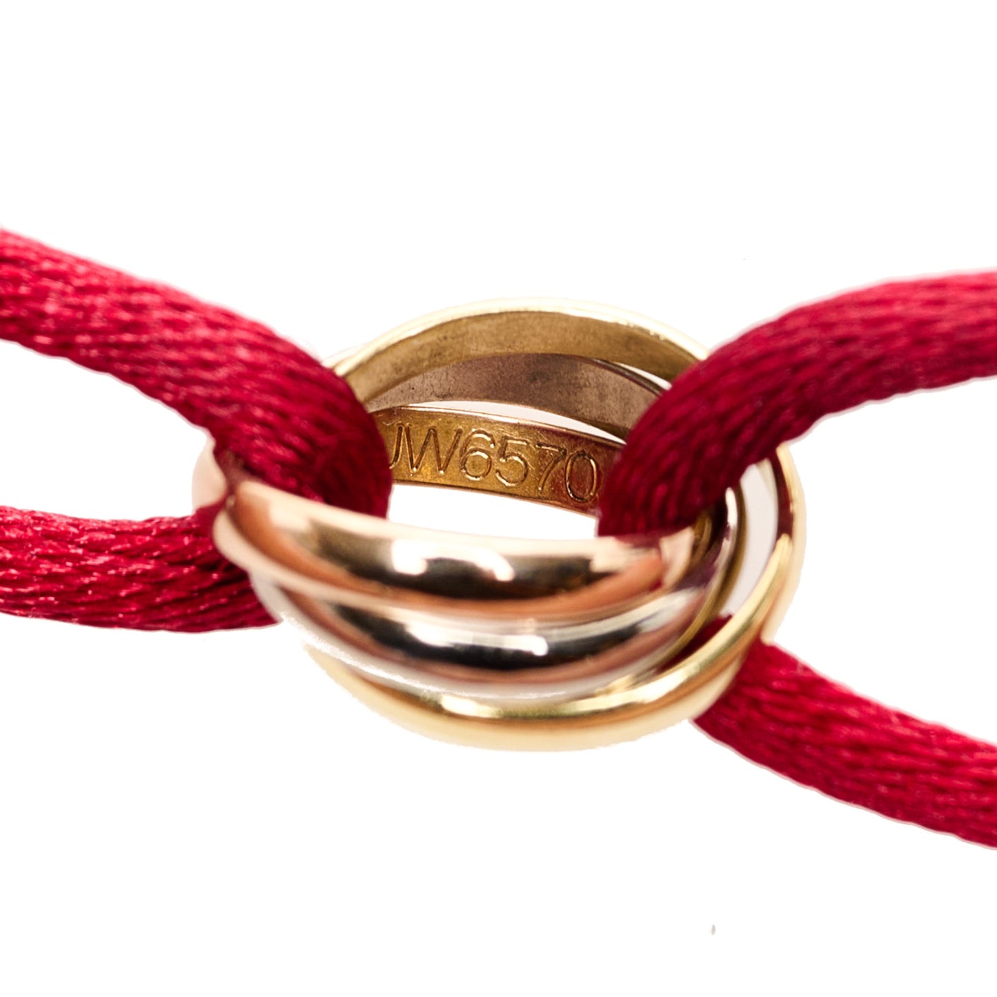 18K Pink Yellow White Gold Trinity Cord Bracelet Red