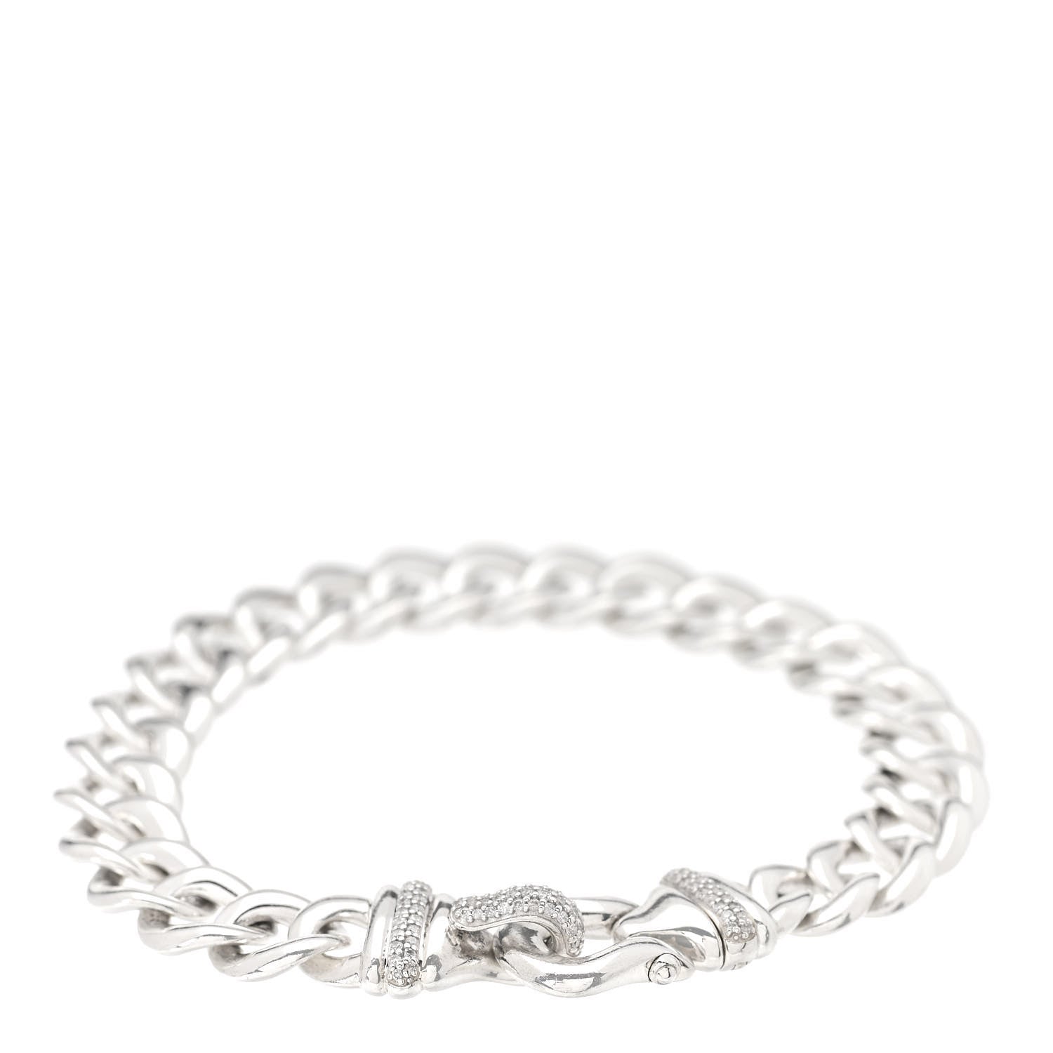 David Yurman Sterling Silver Diamond 12mm Curb Link Buckle Bracelet 1 of 4