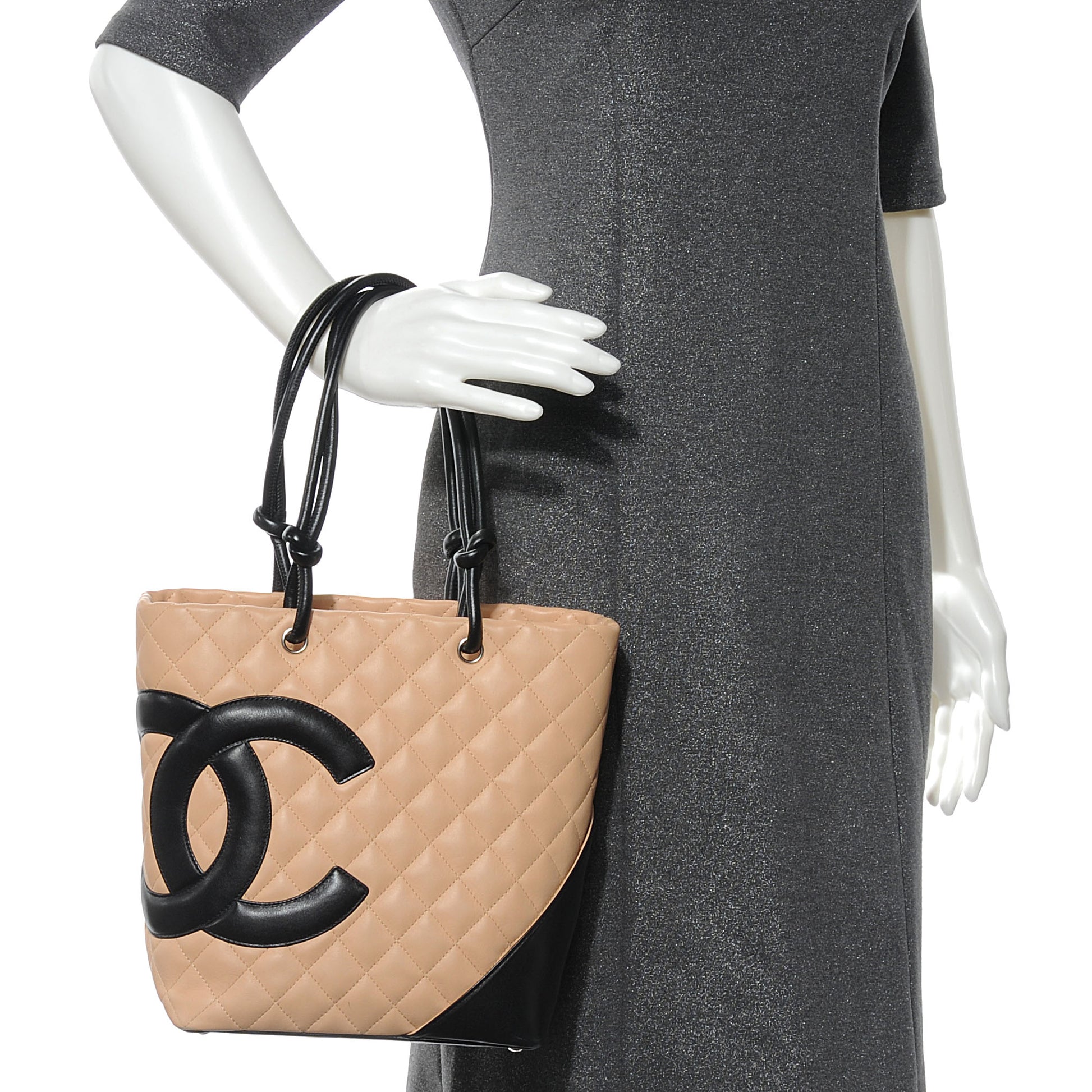Chanel Calfskin Quilted Small Cambon Tote Beige Black 2 of 8