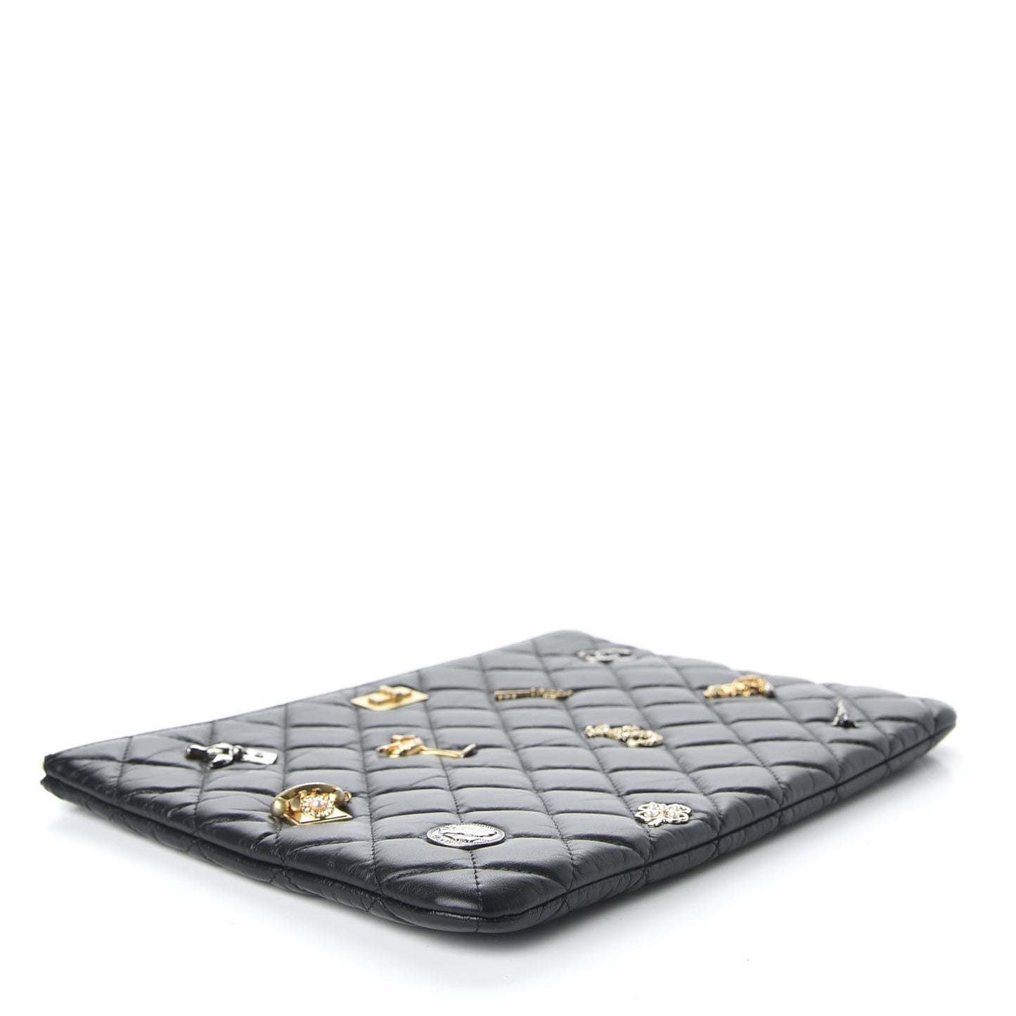 Aged Calfskin Quilted Medium Lucky Charms Cosmetic Case Black