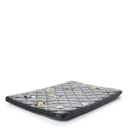 Chanel Aged Calfskin Quilted Medium Lucky Charms Cosmetic Case Black 4 of 8