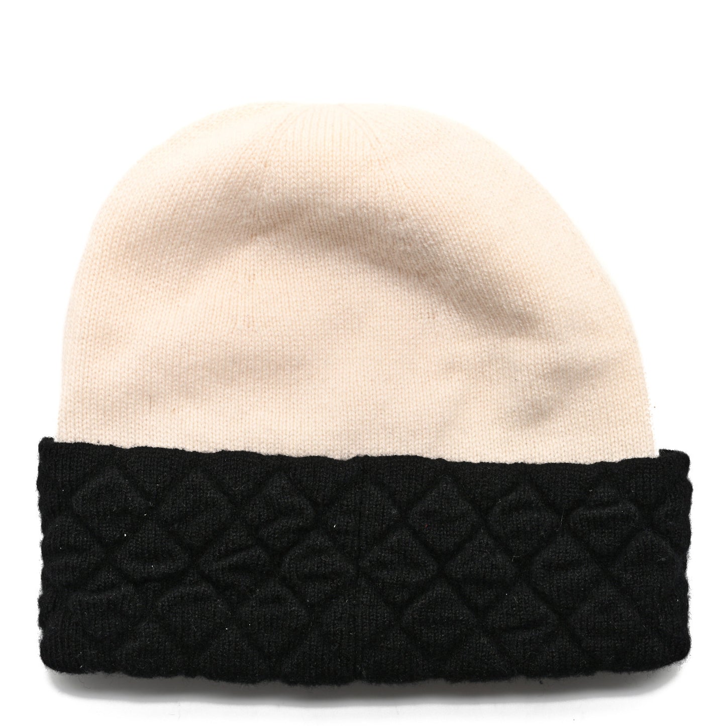 Cashmere Quilted CC Beanie Hat Ivory Black