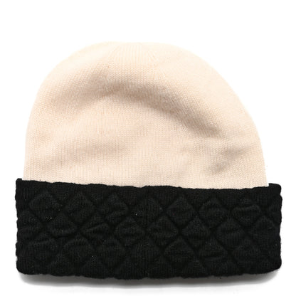 Chanel Cashmere Quilted CC Beanie Hat Ivory Black 2 of 3