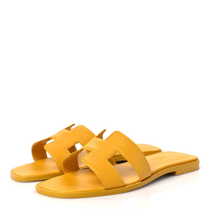 Hermes Calfskin Oran Sandals 37 Jaune Citron 3 of 8