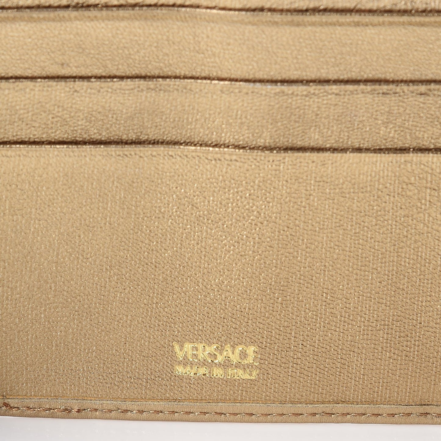 Metallic Lambskin Logo Tri-Fold Flap Wallet Gold