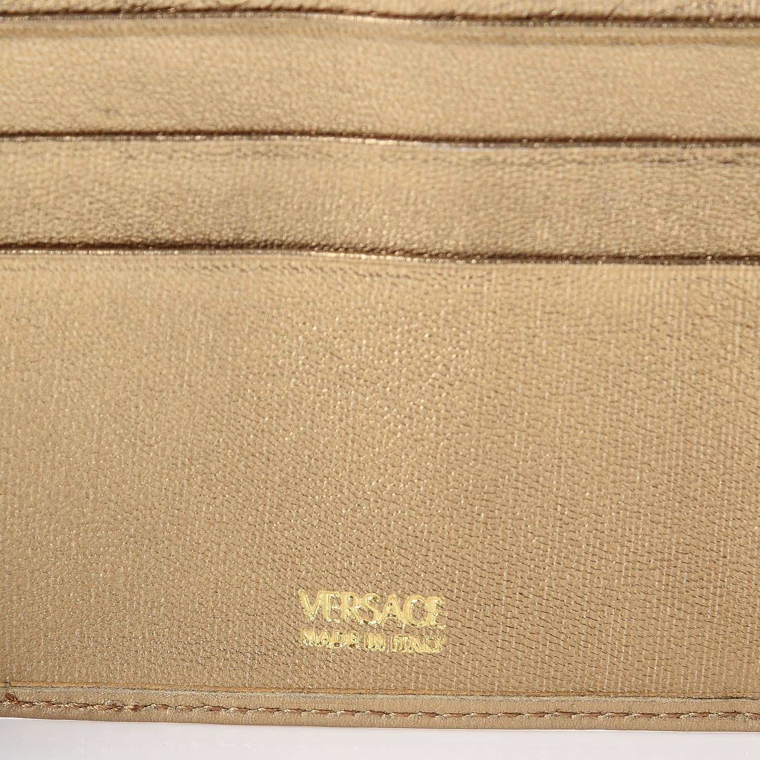 Versace Metallic Lambskin Logo Tri-Fold Flap Wallet Gold 6 of 9