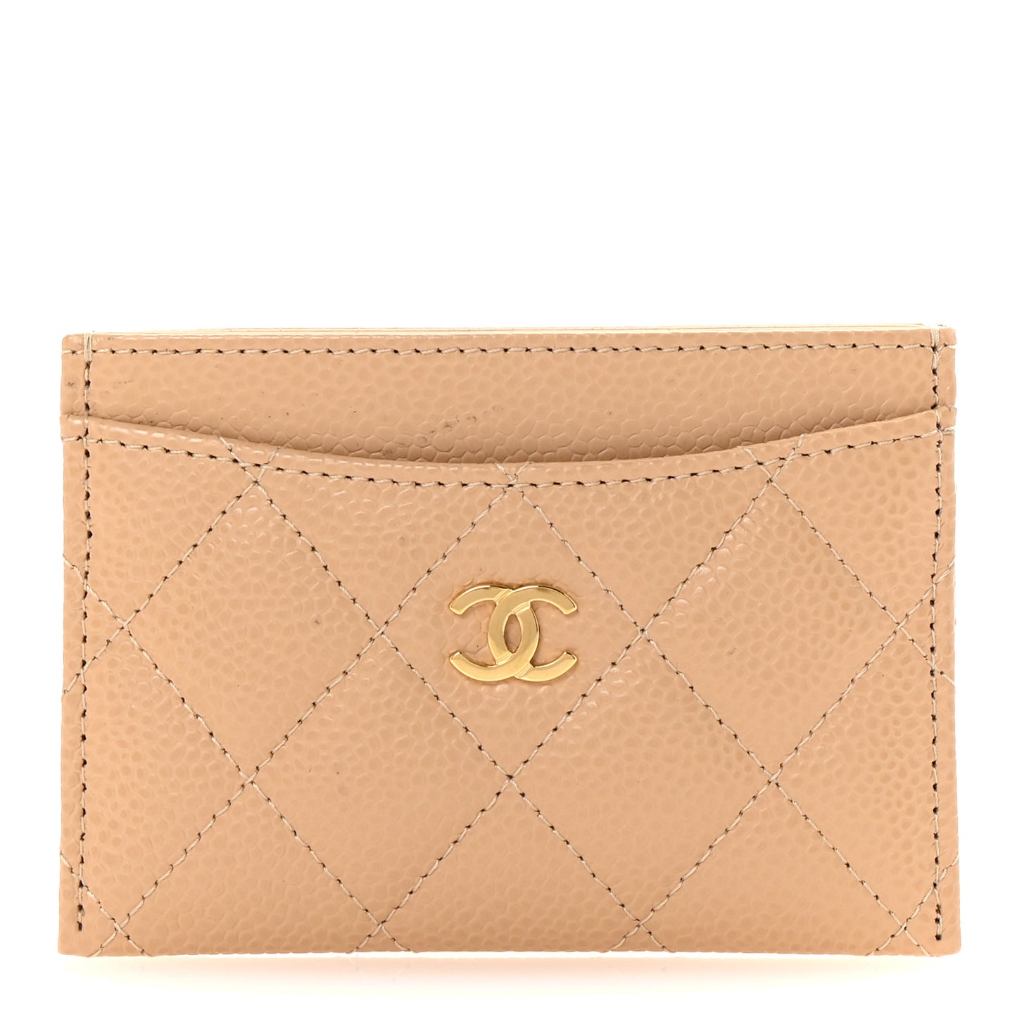 Caviar Quilted Card Holder Beige