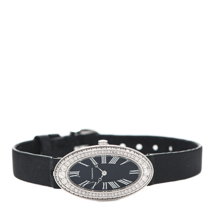 Tiffany 18K White Gold Satin Diamond Bezel 19mm 2-Hand Cocktail Quartz Watch Black 2 of 7
