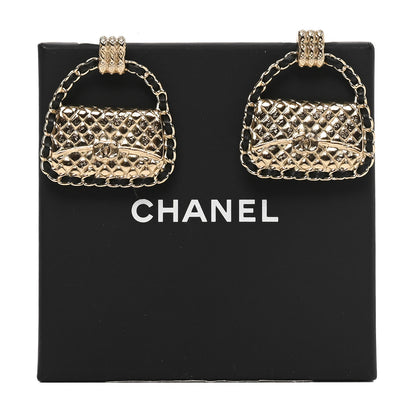 Chanel Metal Lambskin Quilted CC Chain Flap Bag Earrings Gold Black 5 of 5